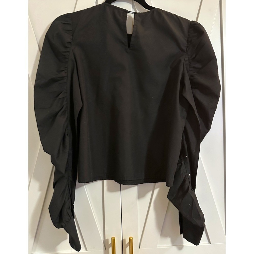 T.P.U.E Destiny Women's Black Round Neck Puff Long Sleeve Pullover Blouse, L